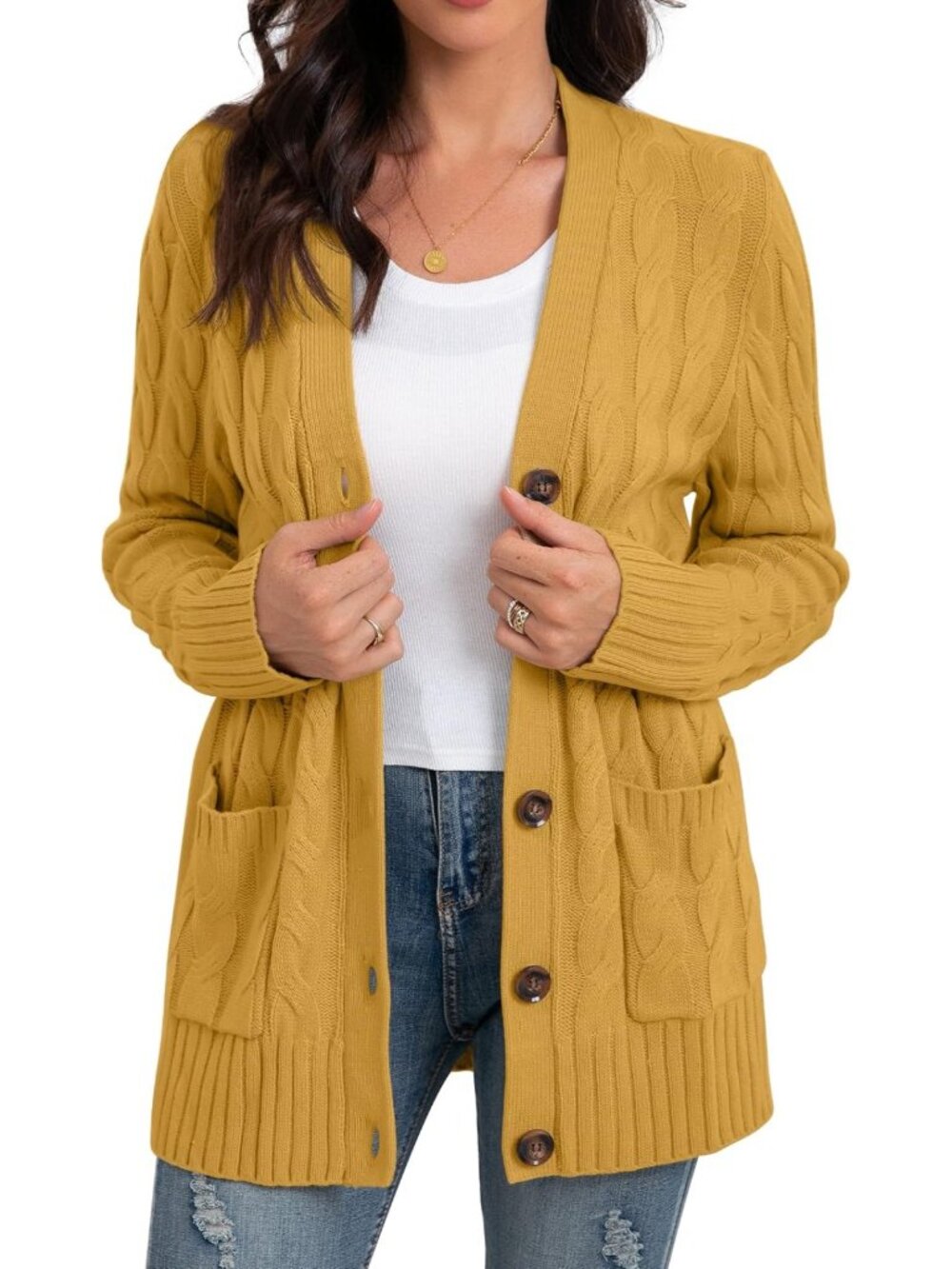 Cozy Women's Long Sleeve Cable Knit Cardigan Sweater with Pockets - 2026 Style